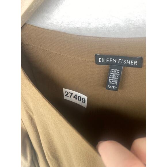 EILEEN FISHER Dress XS Shift Tencel Viscose Scoop Neck Long Sleeve Brown - Picture 12 of 16